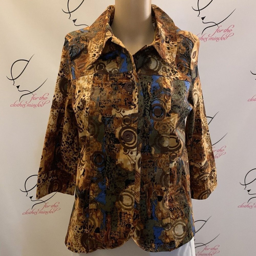 Kak Tus. Size Small. Cotton Blend. 3/4 Sleeve. Button Up. Jacket. B102.